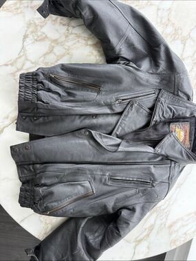 Men's Black Leather Bomber Jacket